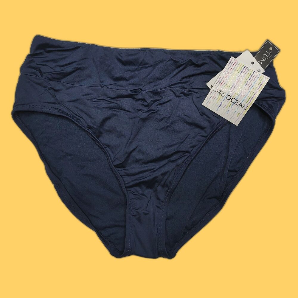 NWT 24th & Ocean Solid Mid Waist Hipster Bikini Swimsuit Bottom Size 12 Modest
